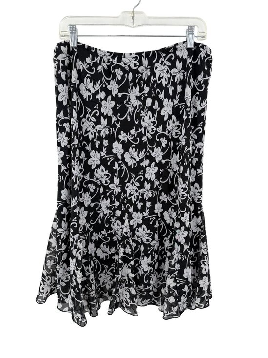 R&K ORIGINALS BLACK & WHITE FLORAL PRINT RUFFLE BOTTOM SKIRT - 18 - Picture 3 of 4